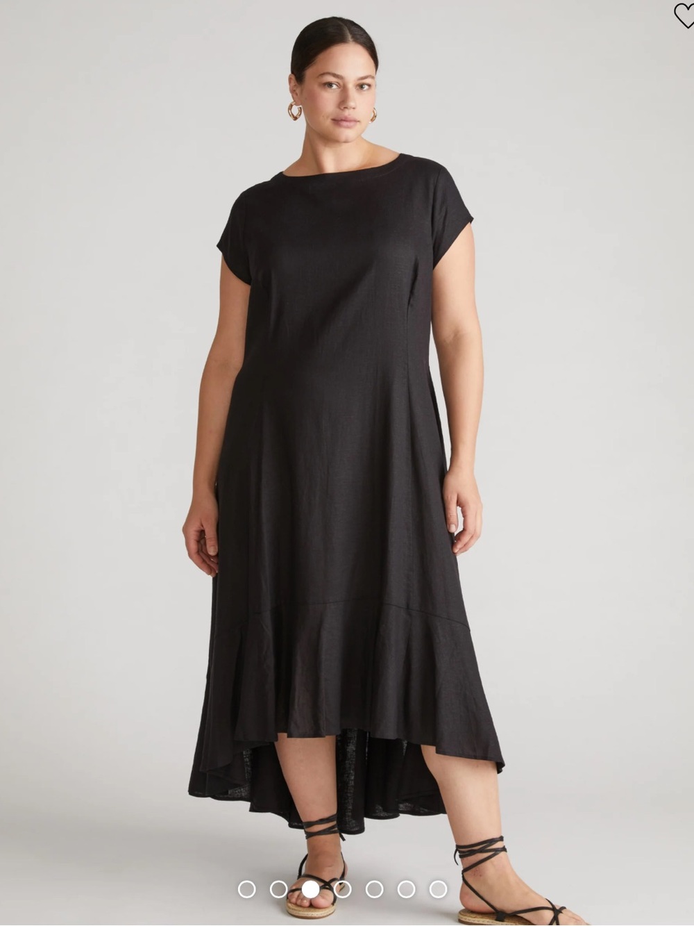 Universal Standart Sunset Cap Sleeve Linen Blend Dress Black Resort Cruise 10-12